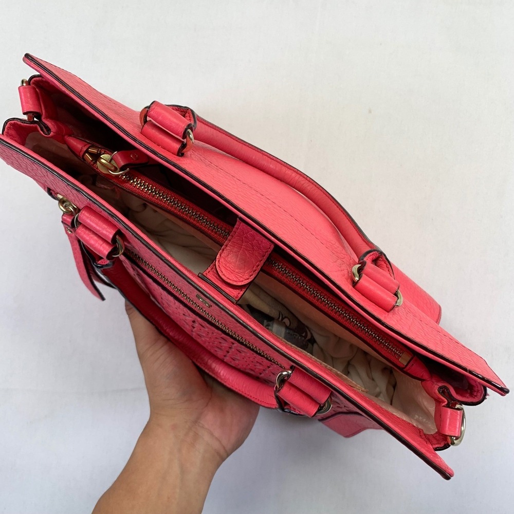 Kate Spade New York Coral Pink Leather Satchel Floral Handbag Tote Missing Strap - Picture 15 of 16